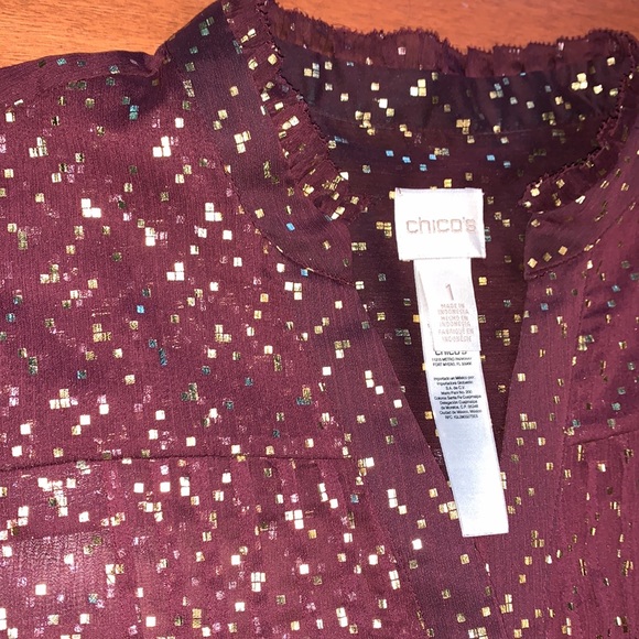 Chico’s size 1 sexy sheer sparkle button down blouse top - Picture 3 of 7